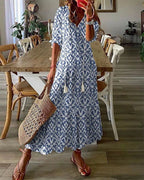 Sabine - Robe Longue Bohème Fluide Femme – Bleu
