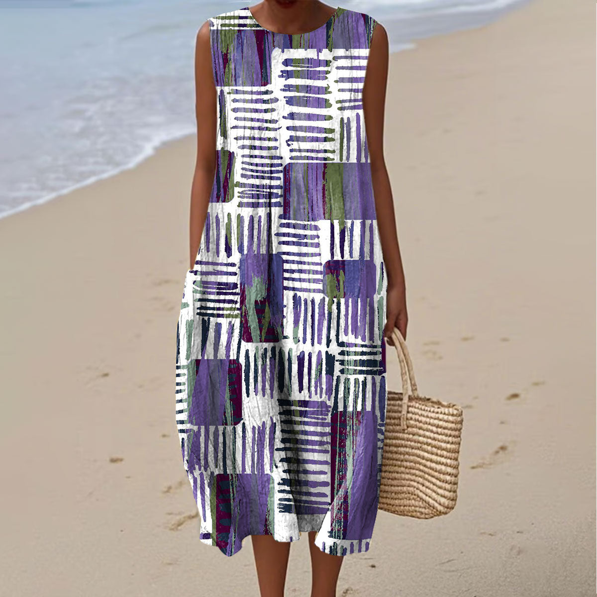 Sylvie - Robe en Lin Sans Manches Femme – Violet