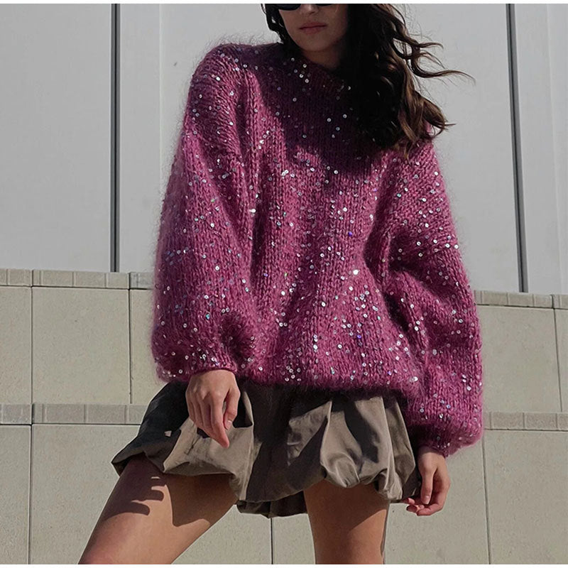 Pull Femme à Sequins en Mohair Lumière