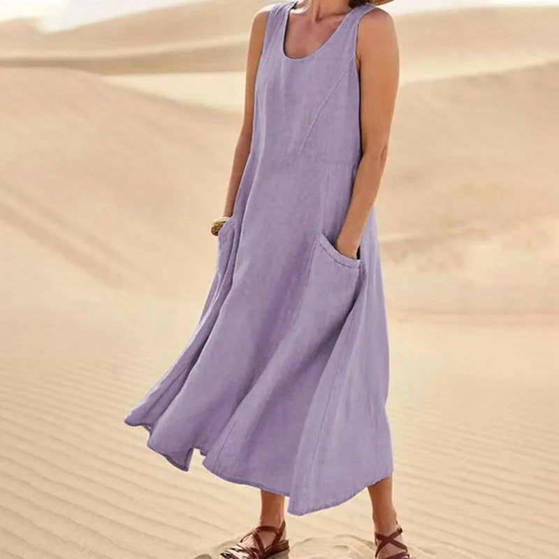 Agathe - Robe Lin Sans Manches Longue Femme