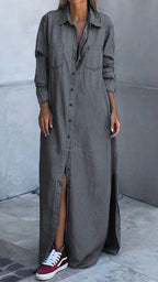 Sandrine - Robe Chemise en Jean Longue Chic