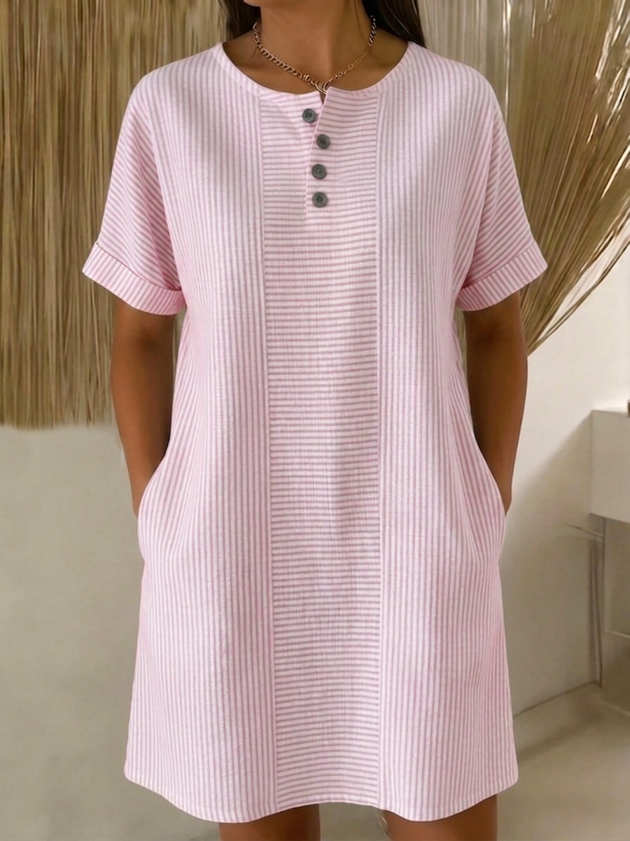 Nadine - Robe en Lin Rayée Femme – Rose