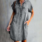 Robe Chemise Femme En Denim Manches Courtes - Sybille