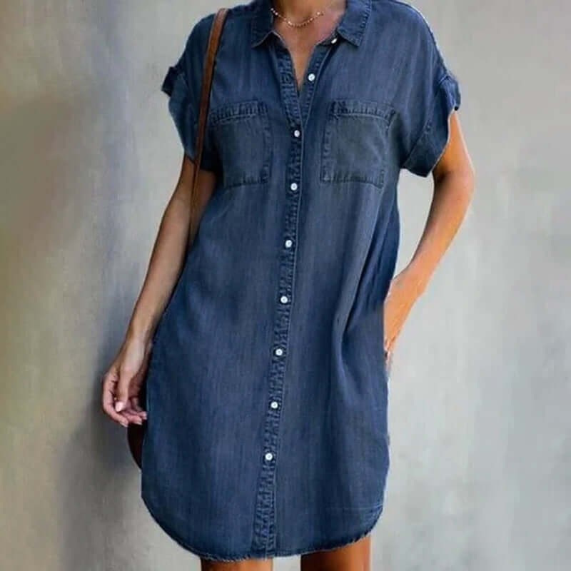Robe Chemise Femme En Denim Manches Courtes - Sybille