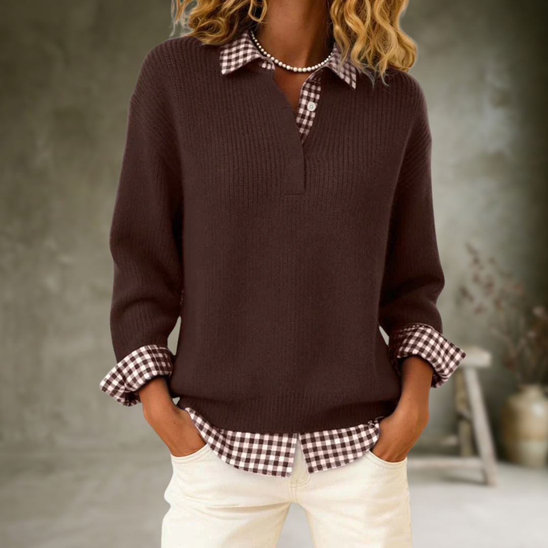 Busra | Pull avec détails à carreaux