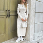 Robe Midi Côtelée en Maille Ivoire