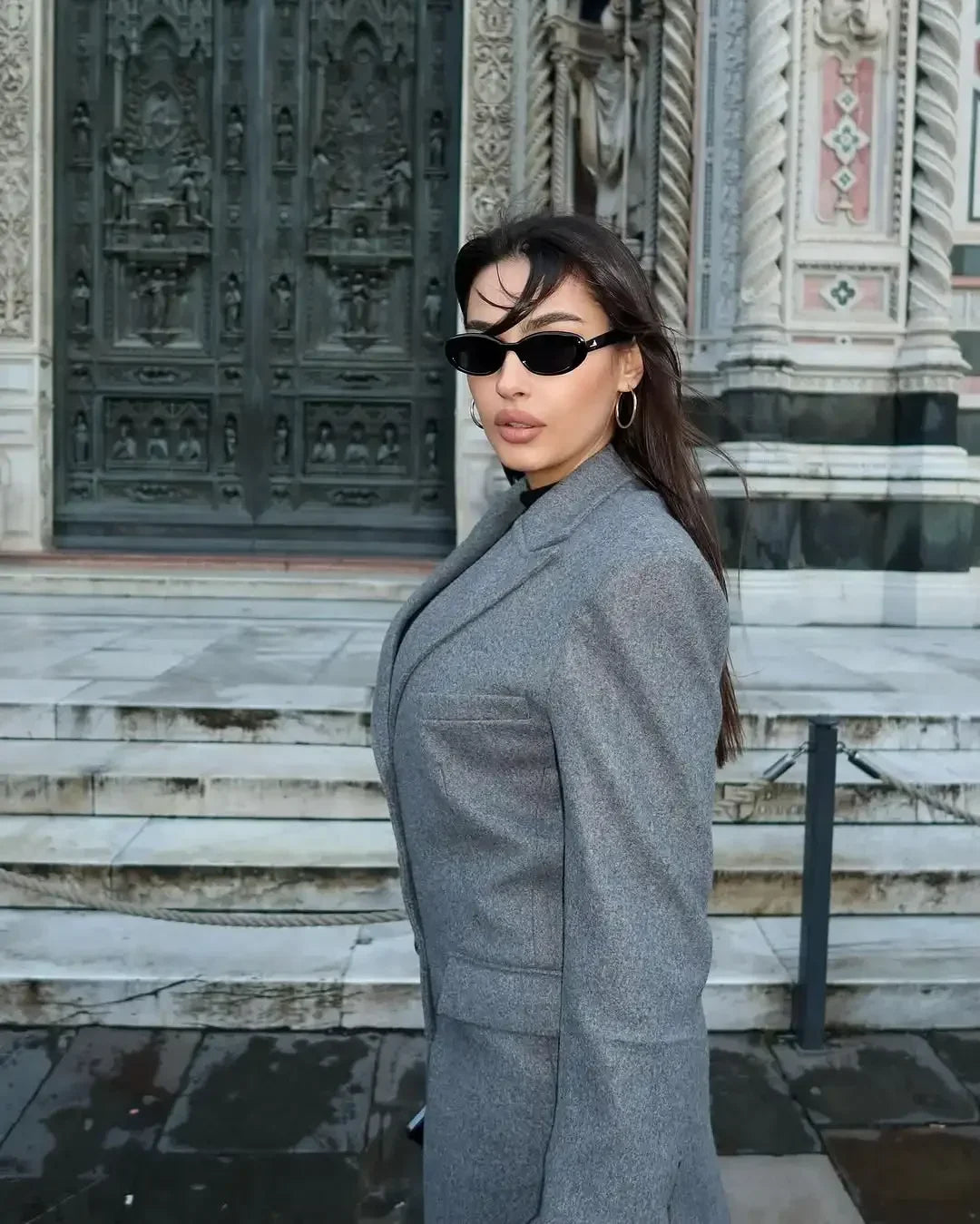 Manteau Long Femme Ceinturé à Col Revers