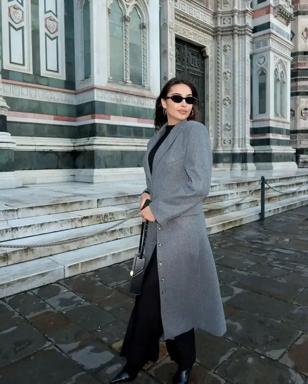 Manteau Long Femme Ceinturé à Col Revers