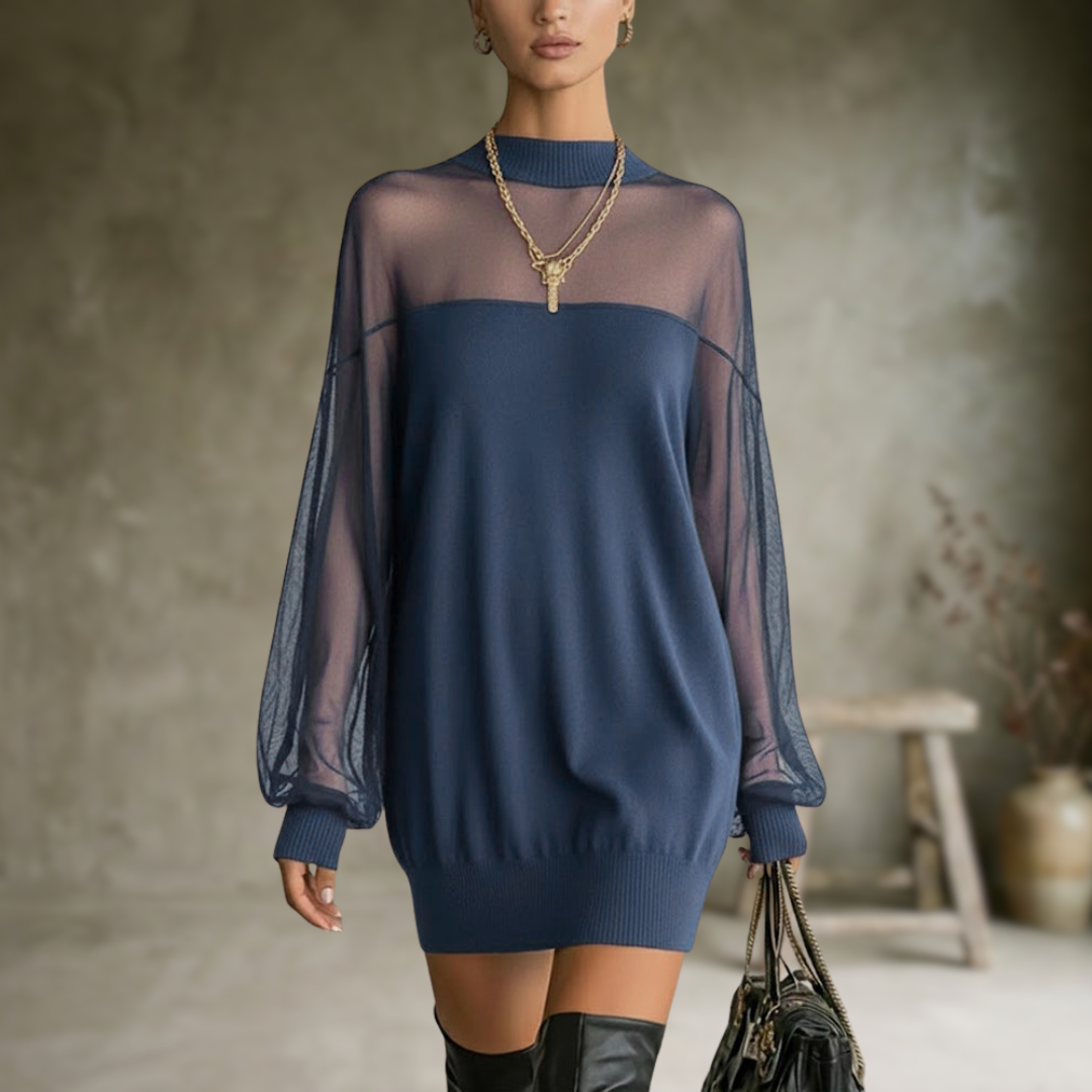 Marisse | Robe à manches lanterne Couleur unie Patchwork