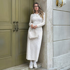 Robe Midi Côtelée en Maille Ivoire