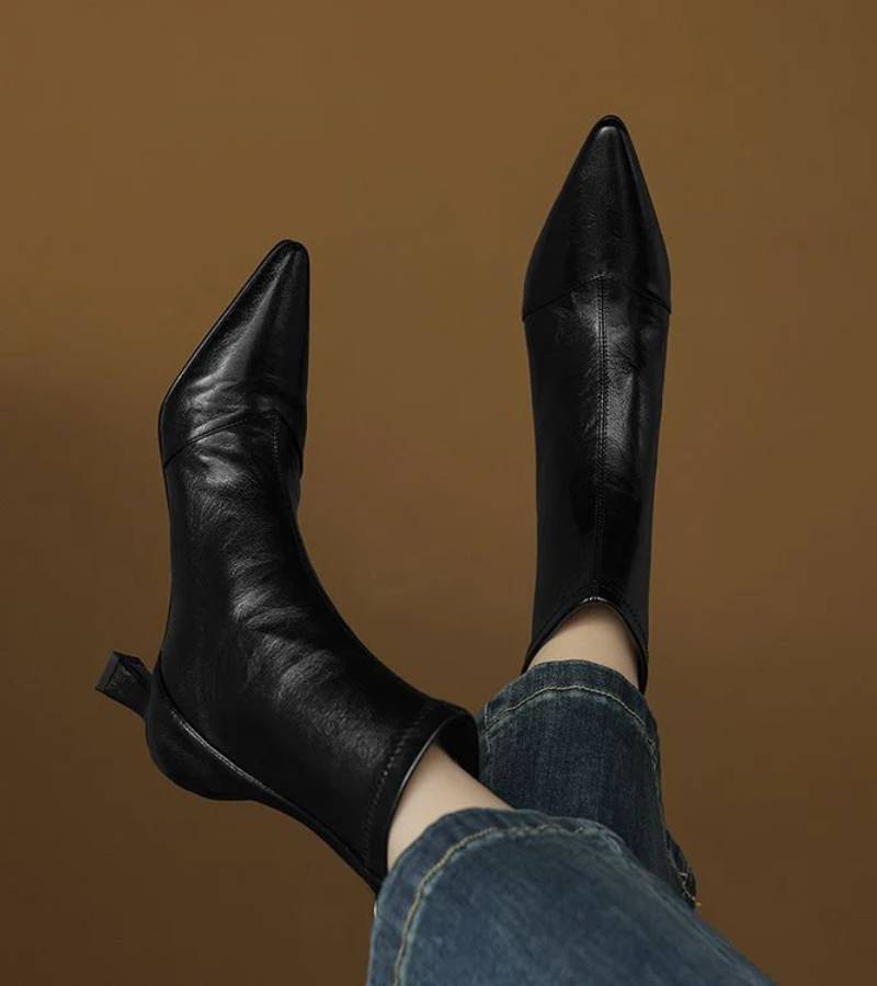Louise | Bottines minimalistes en cuir à talon moyen