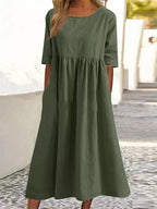 Claire - Robe Mi-Longue Lin Décontractée Femme