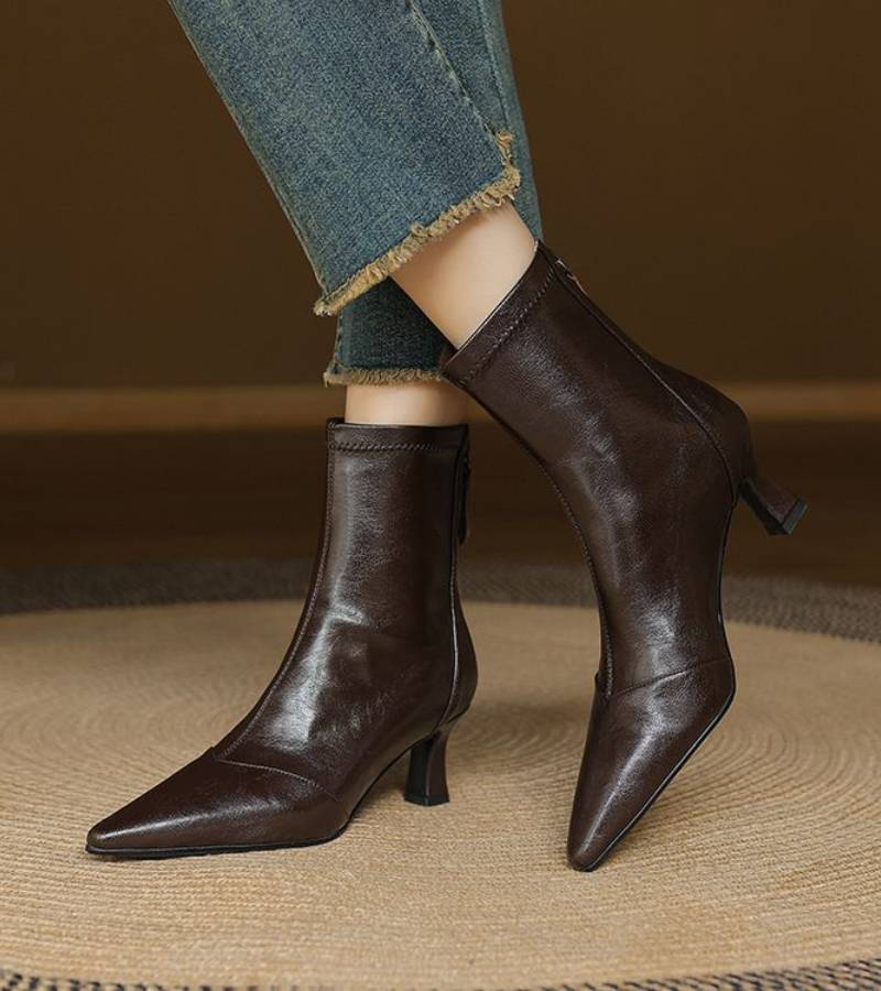 Louise | Bottines minimalistes en cuir à talon moyen