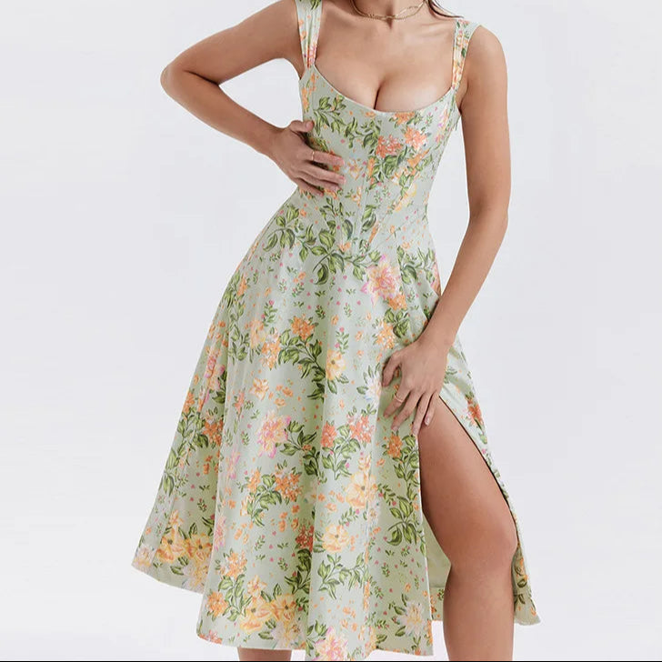 Camille | Robe Midi Fleurie Tendance Printanière Élégante