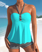 Chloé - Tankini Avec Col Licou Et Imprimé Rayé Tendance