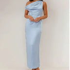 Coralie | Robe Maxi Satin Drapé Tendance Élégant