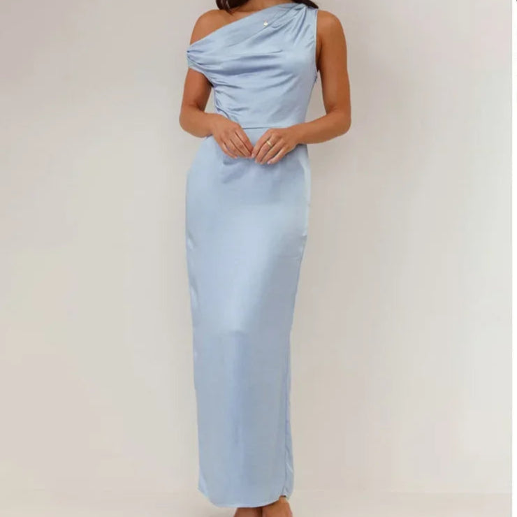 Coralie | Robe Maxi Satin Drapé Tendance Élégant