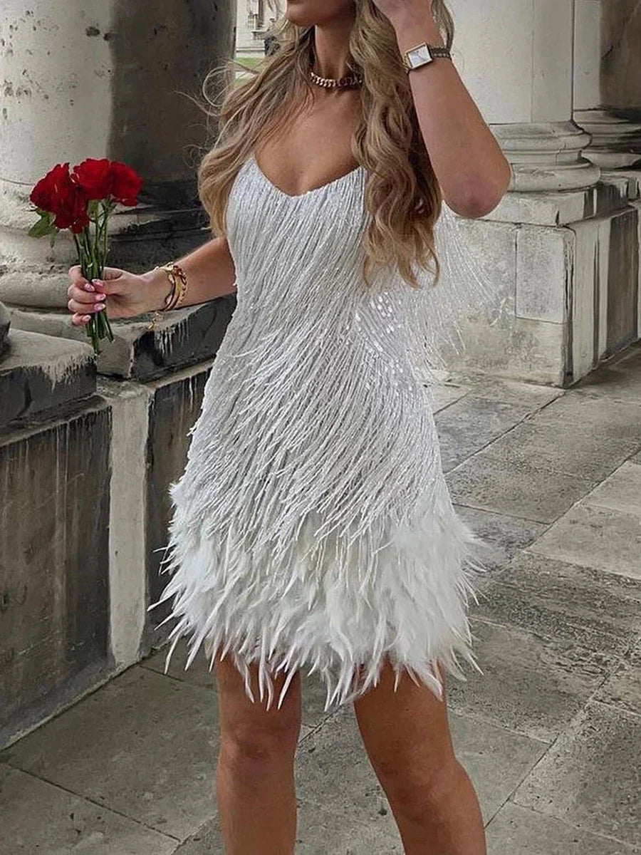 Camille | Robe Mini de Fête en Plumes Tendance Élégant