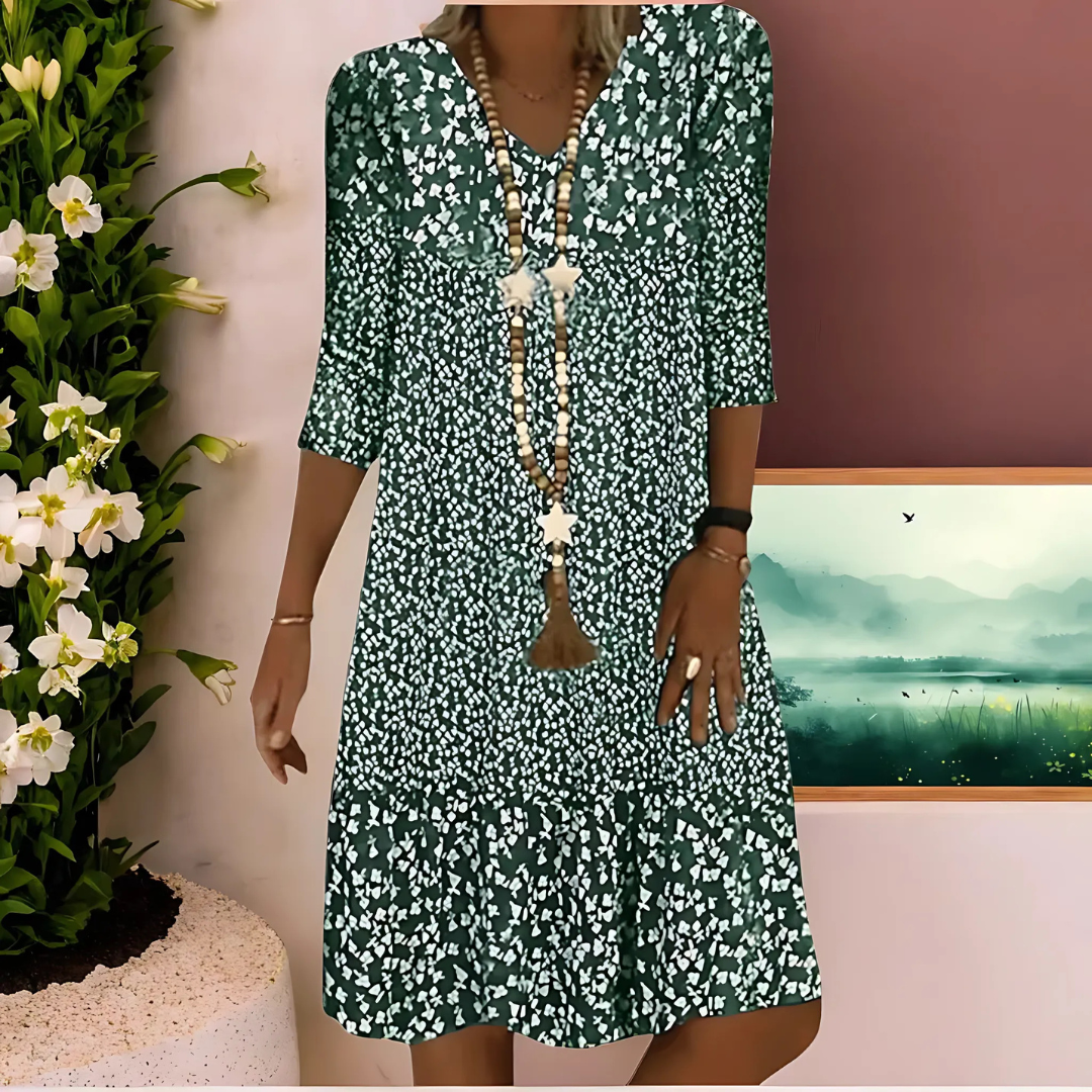 Robe Midi Femme Fleurie Bohème - Fiona – Vert