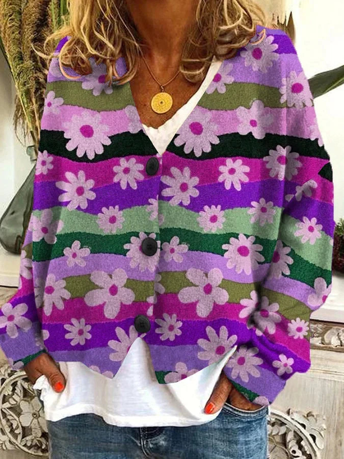 Aurore - Cardigan Vintage Coloré Boutons Femme – Pourpre
