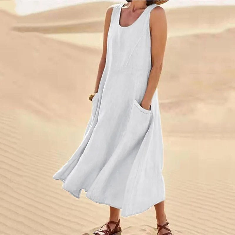 Agathe - Robe Lin Sans Manches Longue Femme