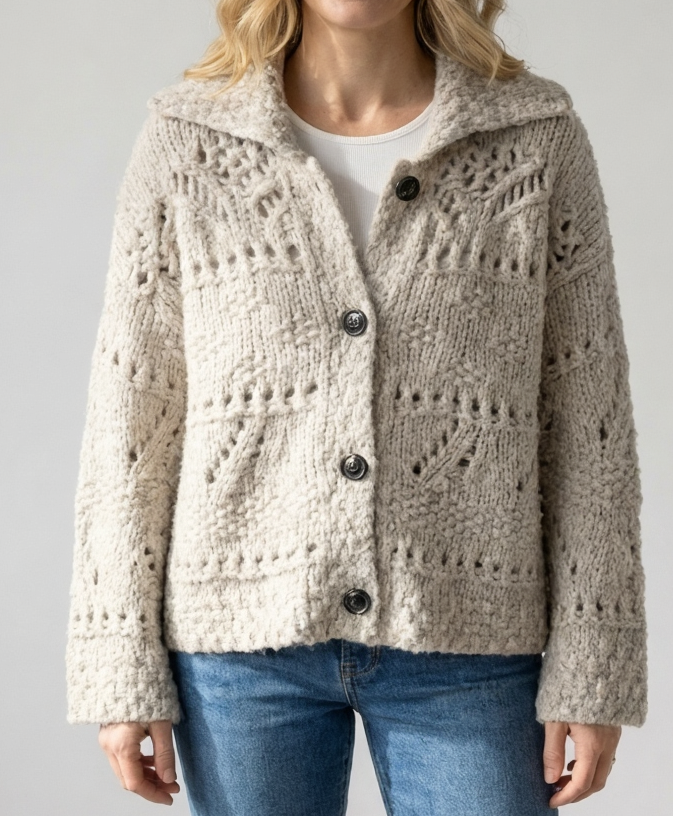 Cardigan En Maille Épaisse Pointelle