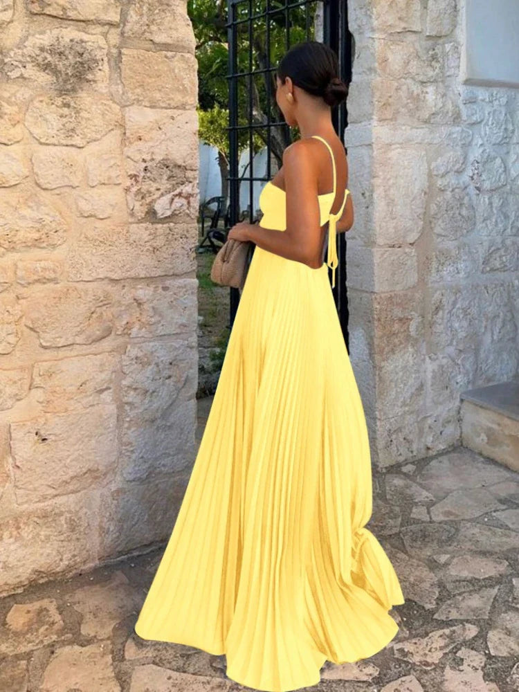 Camille | Robe Maxi Plissée Col Halter Tendance Élégant