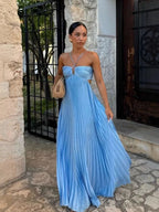 Camille | Robe Maxi Plissée Col Halter Tendance Élégant