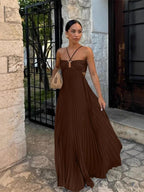 Camille | Robe Maxi Plissée Col Halter Tendance Élégant