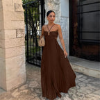 Camille | Robe Maxi Plissée Col Halter Tendance Élégant