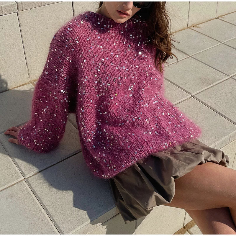 Pull Femme à Sequins en Mohair Lumière