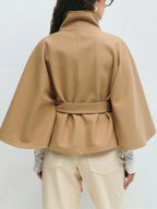 Manteau Cape à Col Montant Ceinture Coat
