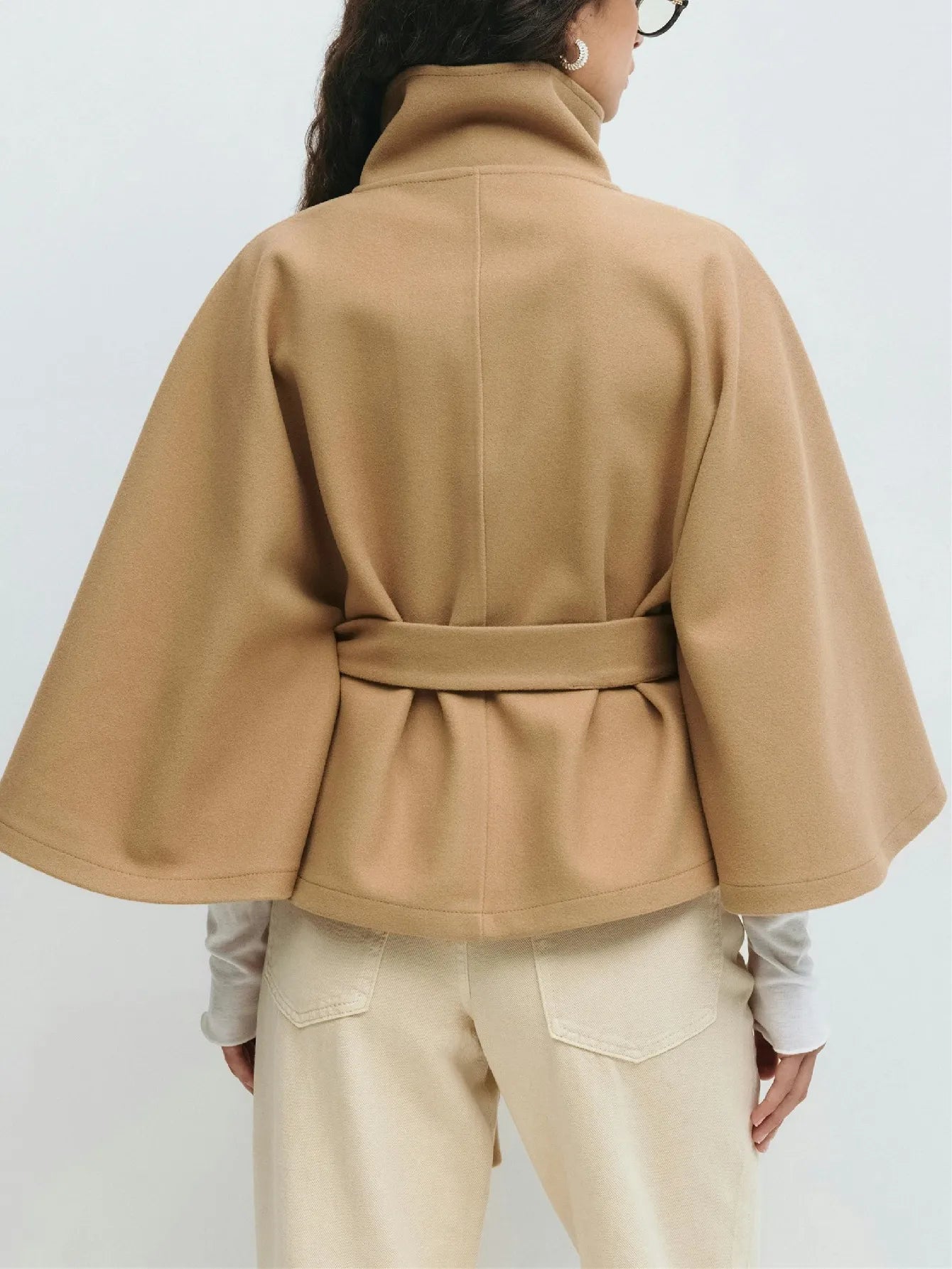 Manteau Cape à Col Montant Ceinture Coat