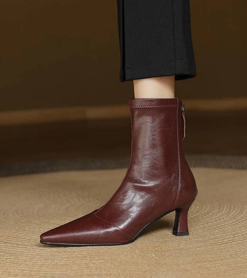 Louise | Bottines minimalistes en cuir à talon moyen