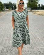 Patricia - Robe Courte Femme en Lin Imprimée – Vert