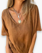 Top Fluide à Col V pour Femme | Confort et Respirant – Brun