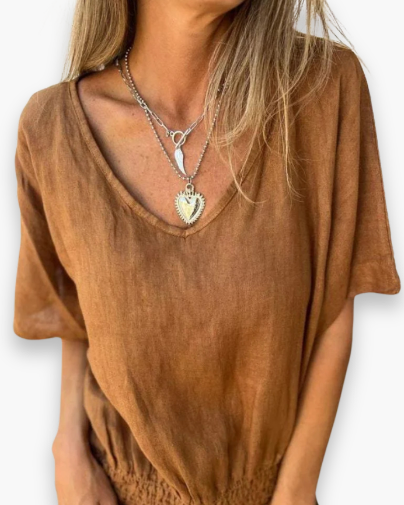 Top Fluide à Col V pour Femme | Confort et Respirant – Brun