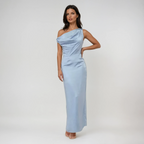 Coralie | Robe Maxi Satin Drapé Tendance Élégant