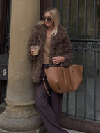 Manteau Femme en Fausse Fourrure Bouclée