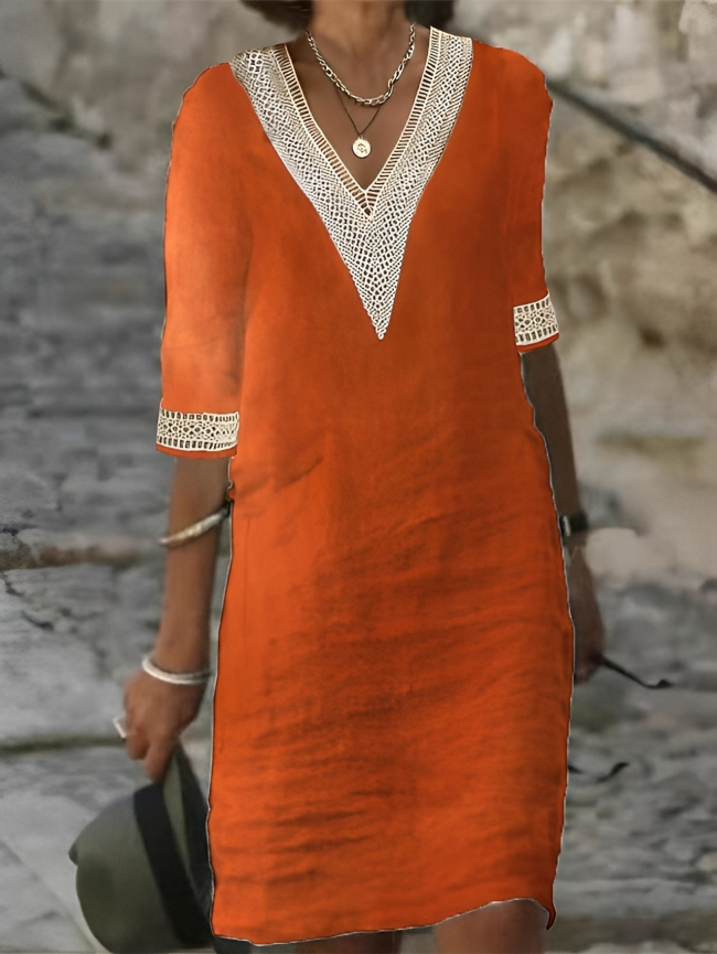 Aurélie - Robe Lin Col V Crochet Femme