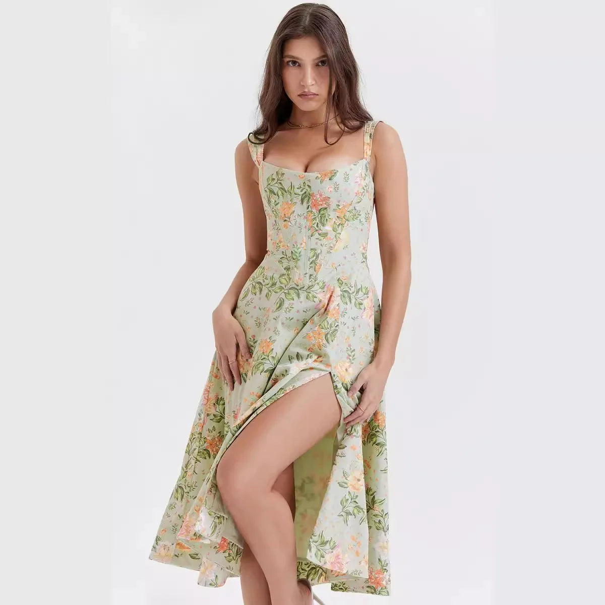 Camille | Robe Midi Fleurie Tendance Printanière Élégante