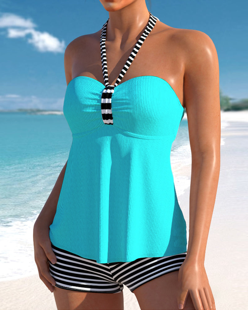 Chloé - Tankini Avec Col Licou Et Imprimé Rayé Tendance