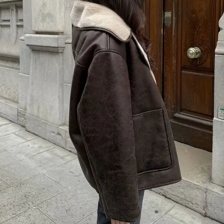 Veste Oversize à Col Réversible en Fausse Fourrure