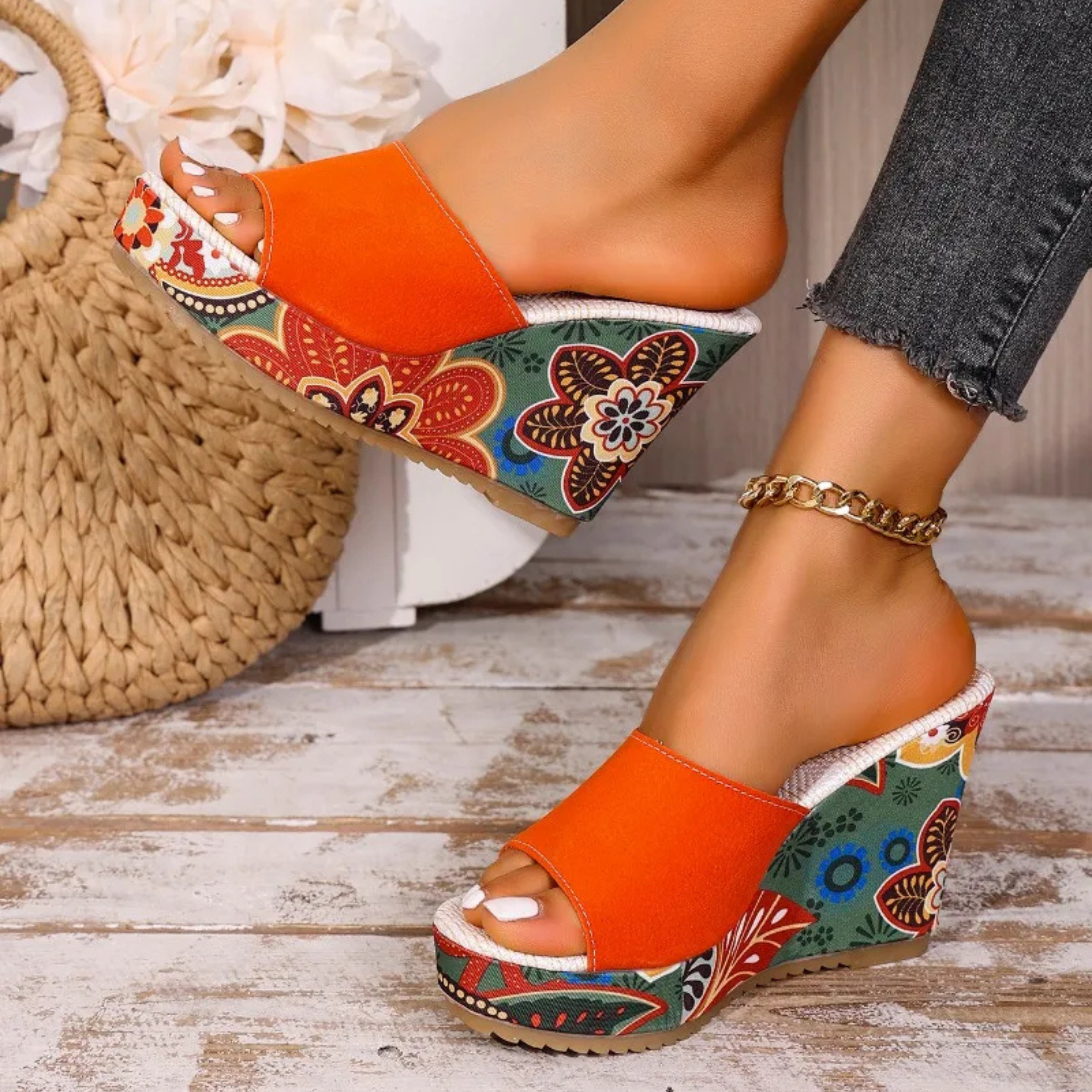 Joelle | Mules sculpturales à talon fleuri