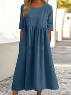 Claire - Robe Mi-Longue Lin Décontractée Femme