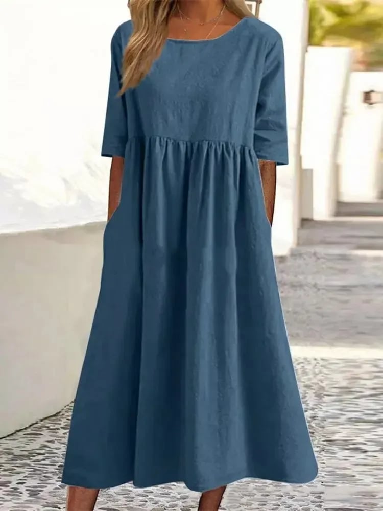 Claire - Robe Mi-Longue Lin Décontractée Femme
