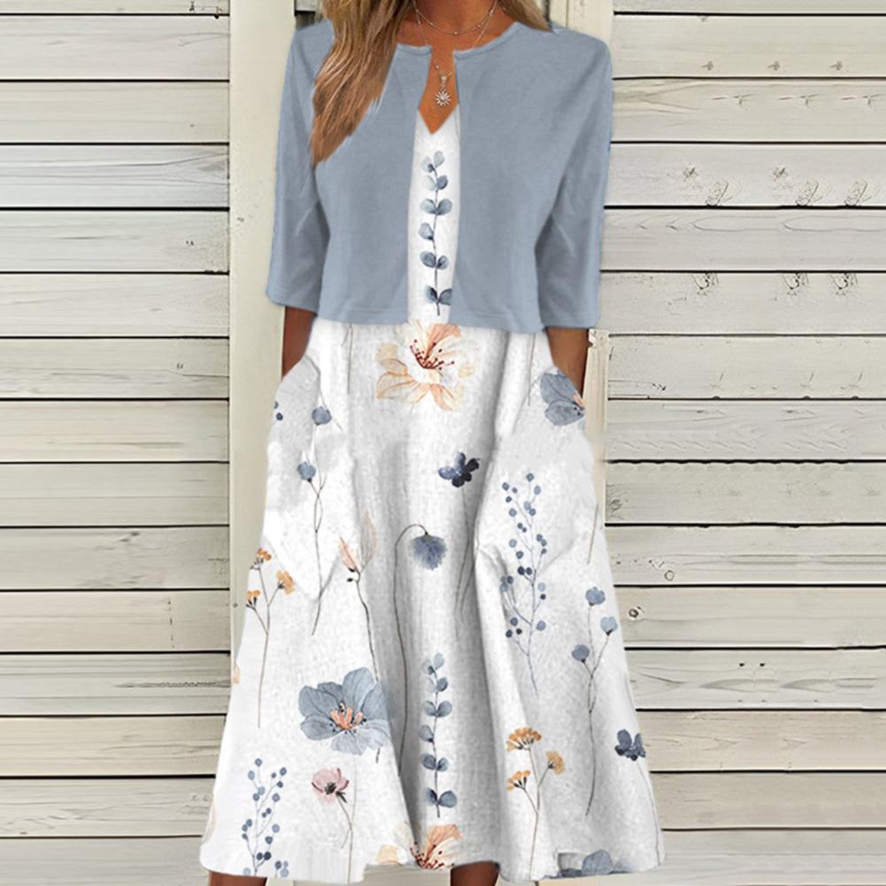 Virginie - Robe Deux Pièces Avec Boléro Fleurie Femme – Blanc