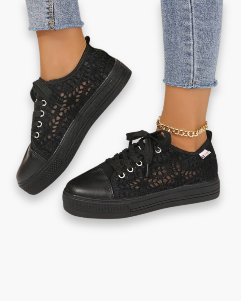 Sneakers dentelle chic pour femme | Respirantes et Stylées – Noir