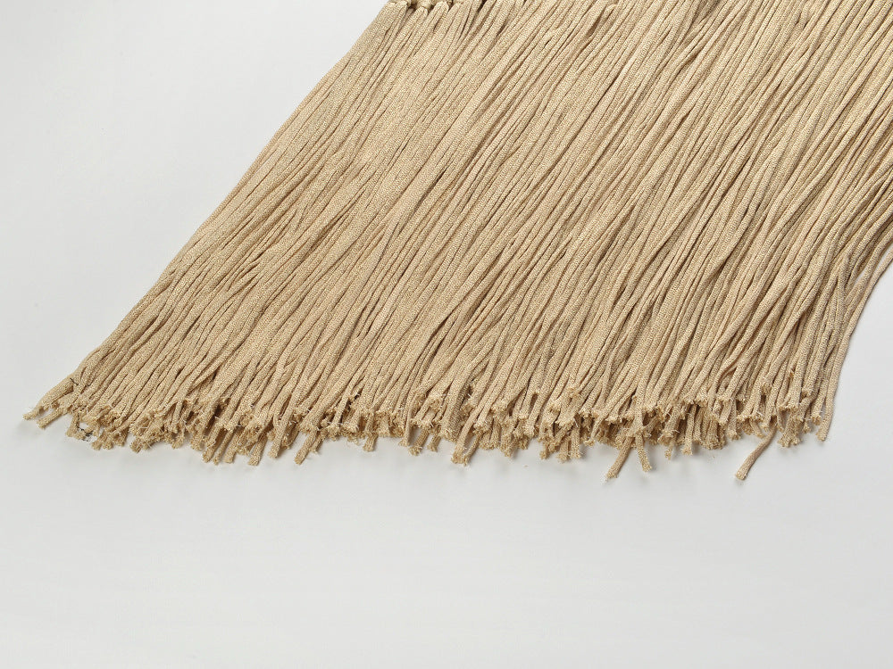 Robe Longue Tricotée Asymétrique à Franges