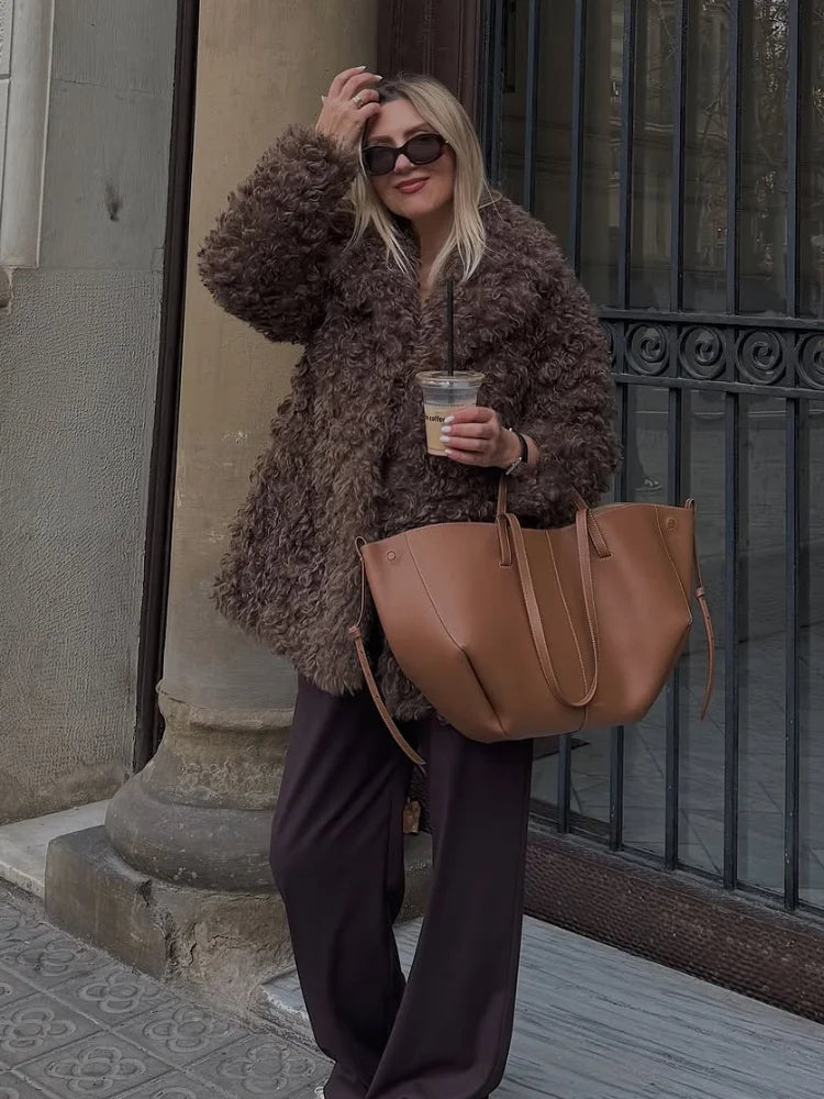 Manteau Femme en Fausse Fourrure Bouclée